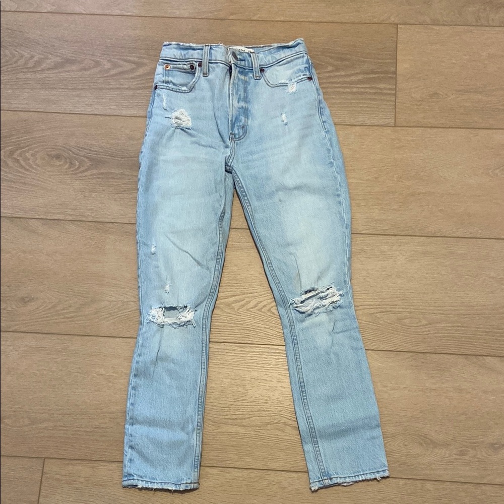 Abercrombie & Fitch Light Blue Straight Leg Ripped Jeans